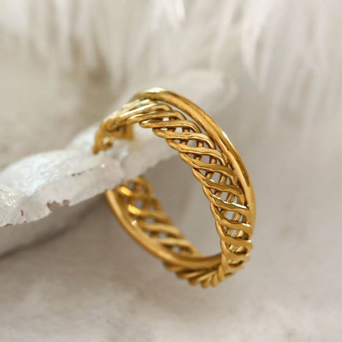 ORELIA Twisted Double Band Basketweave Stacked Ring