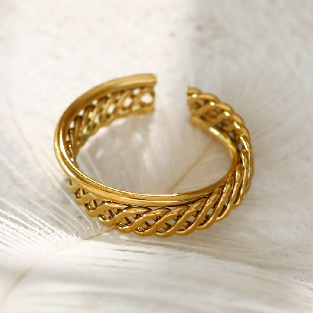 ORELIA Twisted Double Band Basketweave Stacked Ring