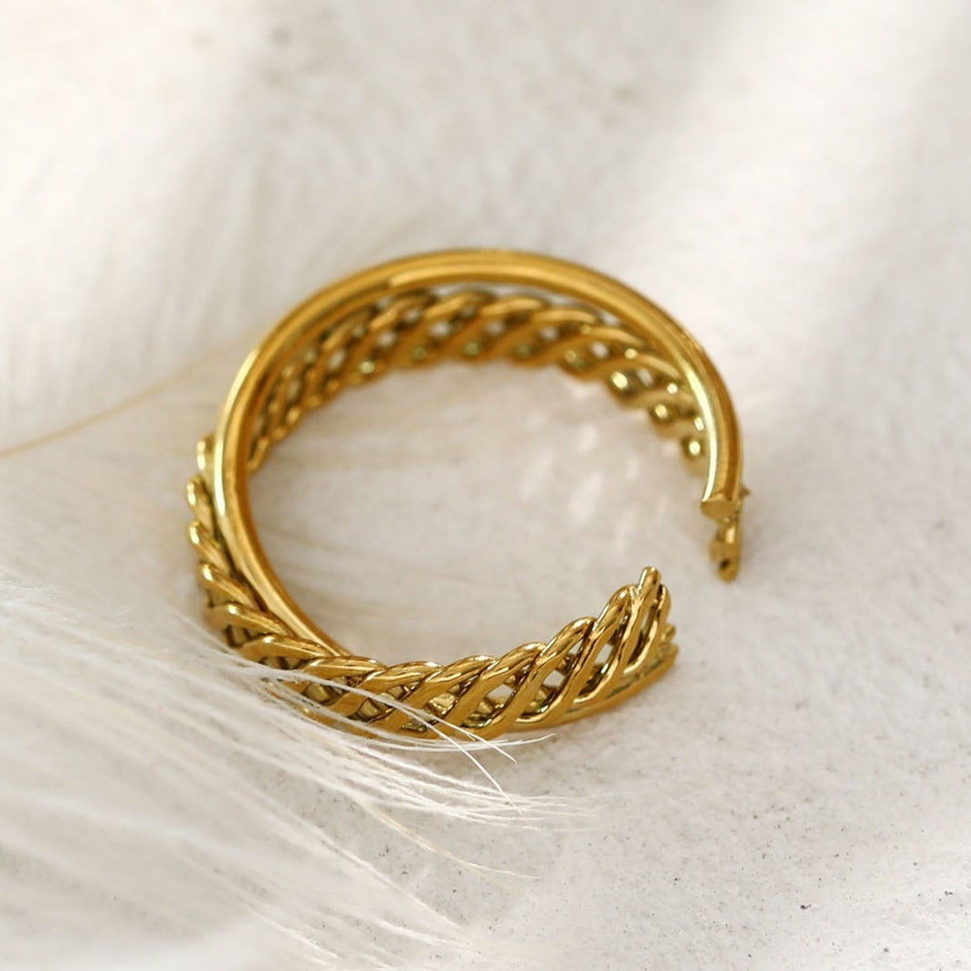 ORELIA Twisted Double Band Basketweave Stacked Ring