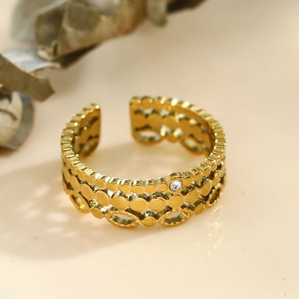 PERLA: Vintage Inspired Multi Staked Ring with Solitaire Zirconia Gemstone