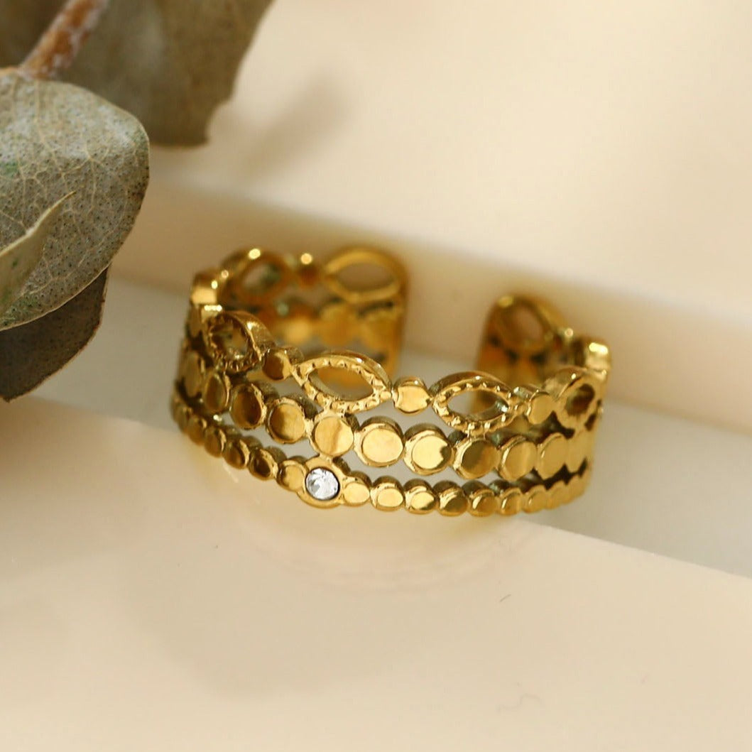 PERLA: Vintage Inspired Multi Staked Ring with Solitaire Zirconia Gemstone