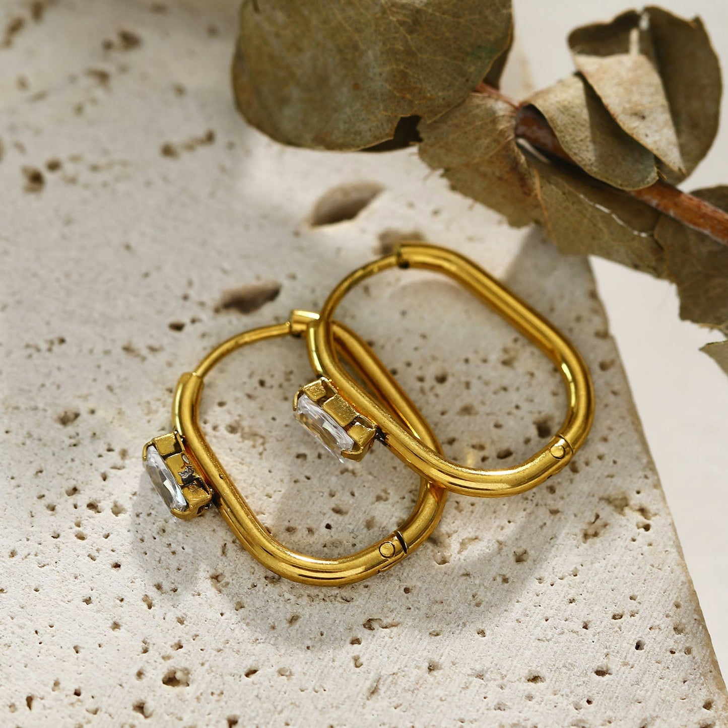 CABE Rectangle Hoops with Solitaire Rectangle Zirconia