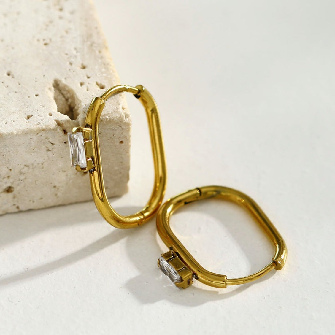 CABE Rectangle Hoops with Solitaire Rectangle Zirconia