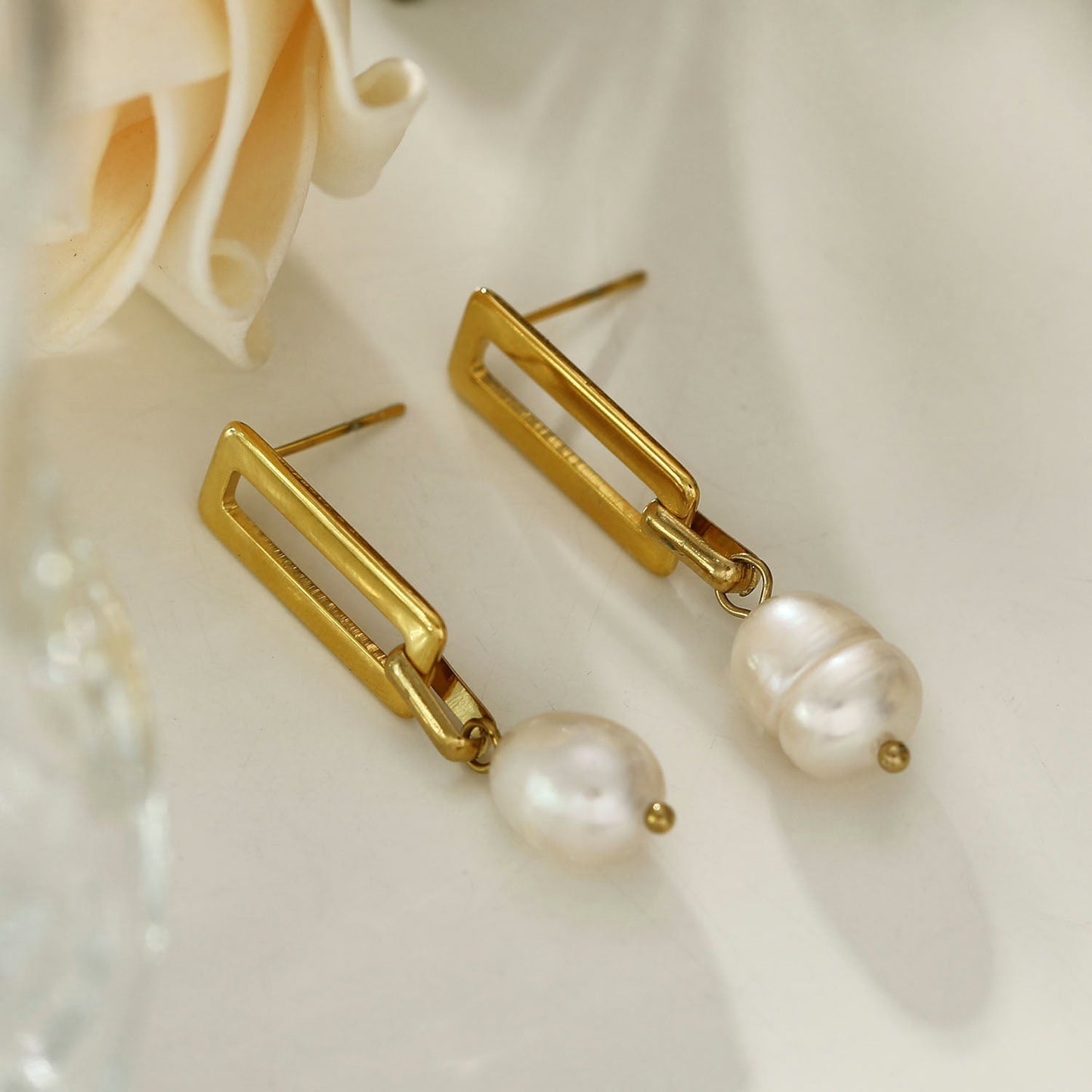 PANGEA Natural Freshwater Pearls on Rectangle Hoops