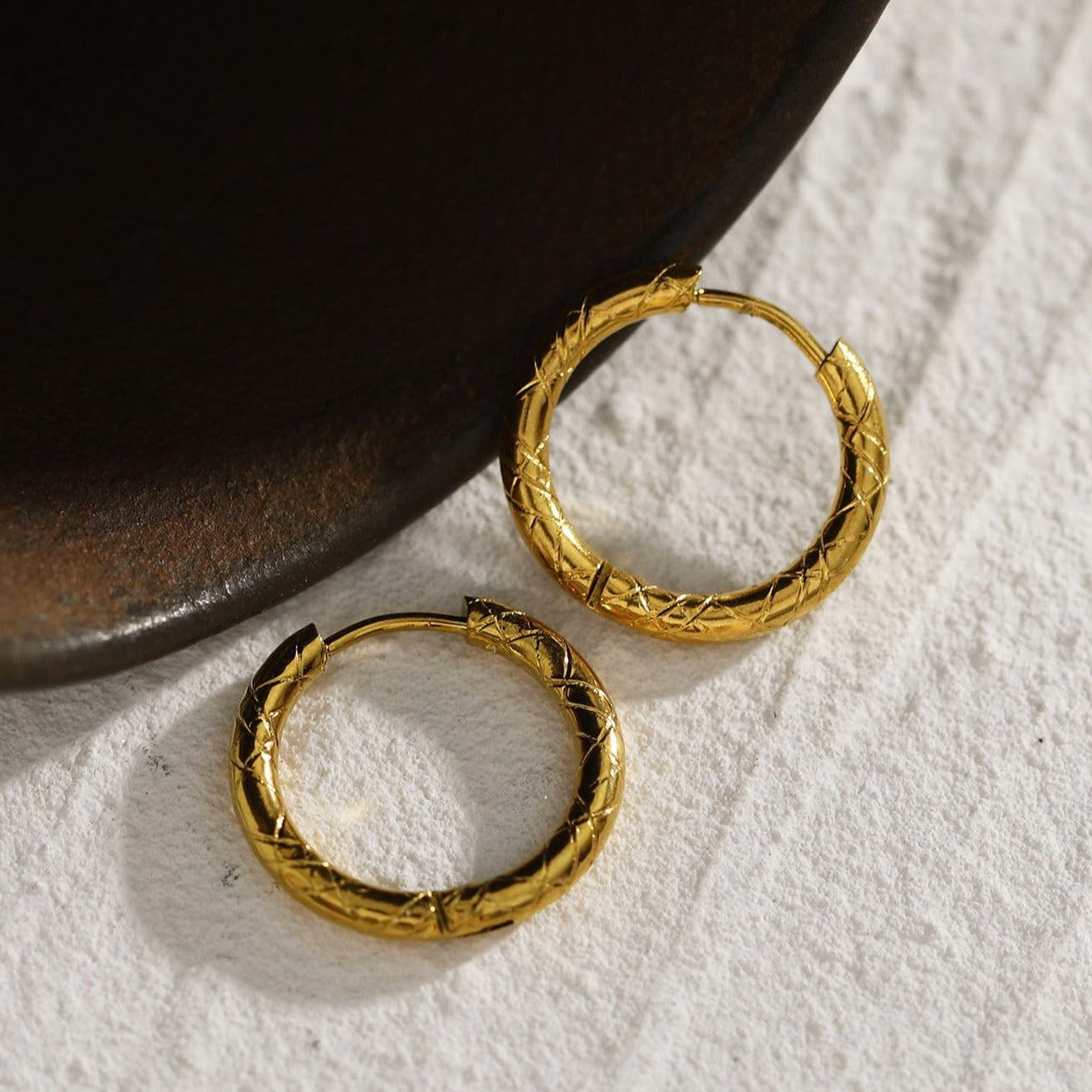 MALENA: Decorative Etched Hoop Earrings