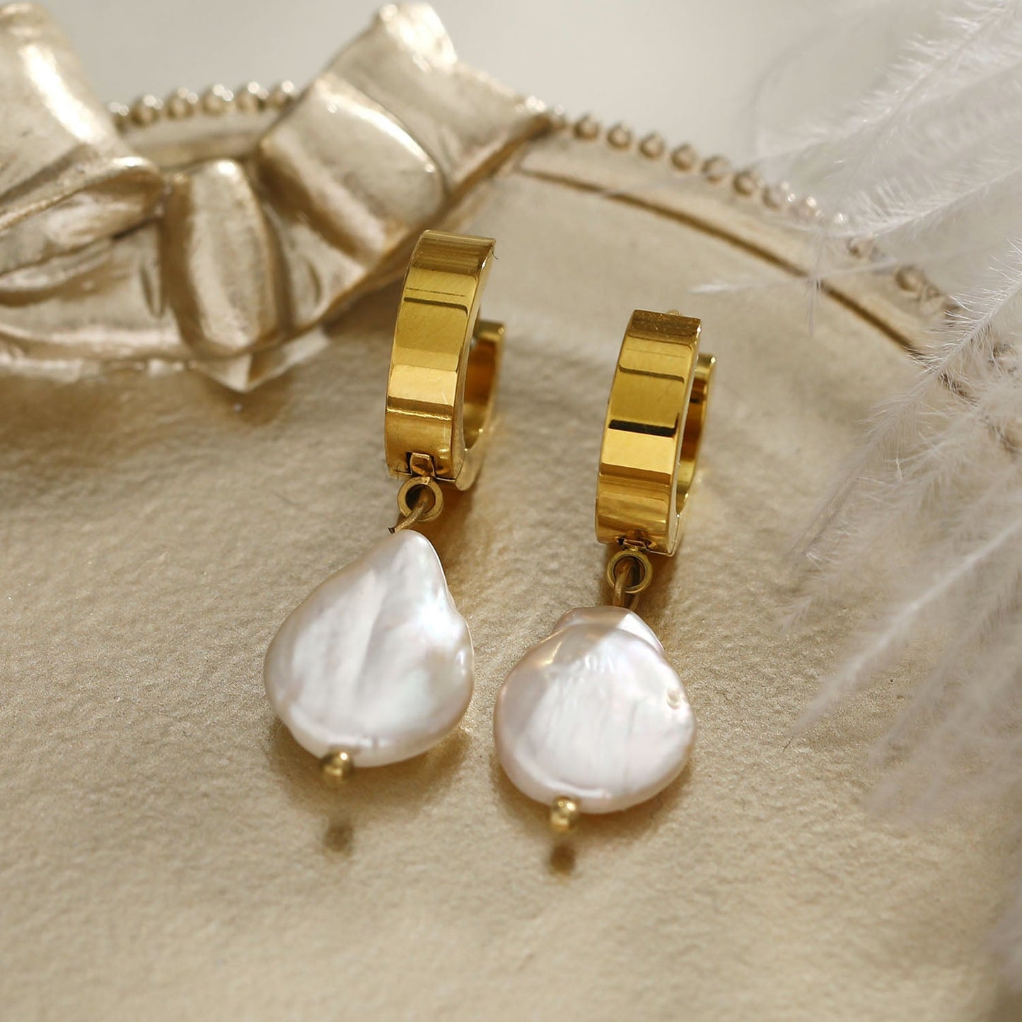 GAIA Gold:  Baroque Freshwater Pearls on Wide Mini Hoops