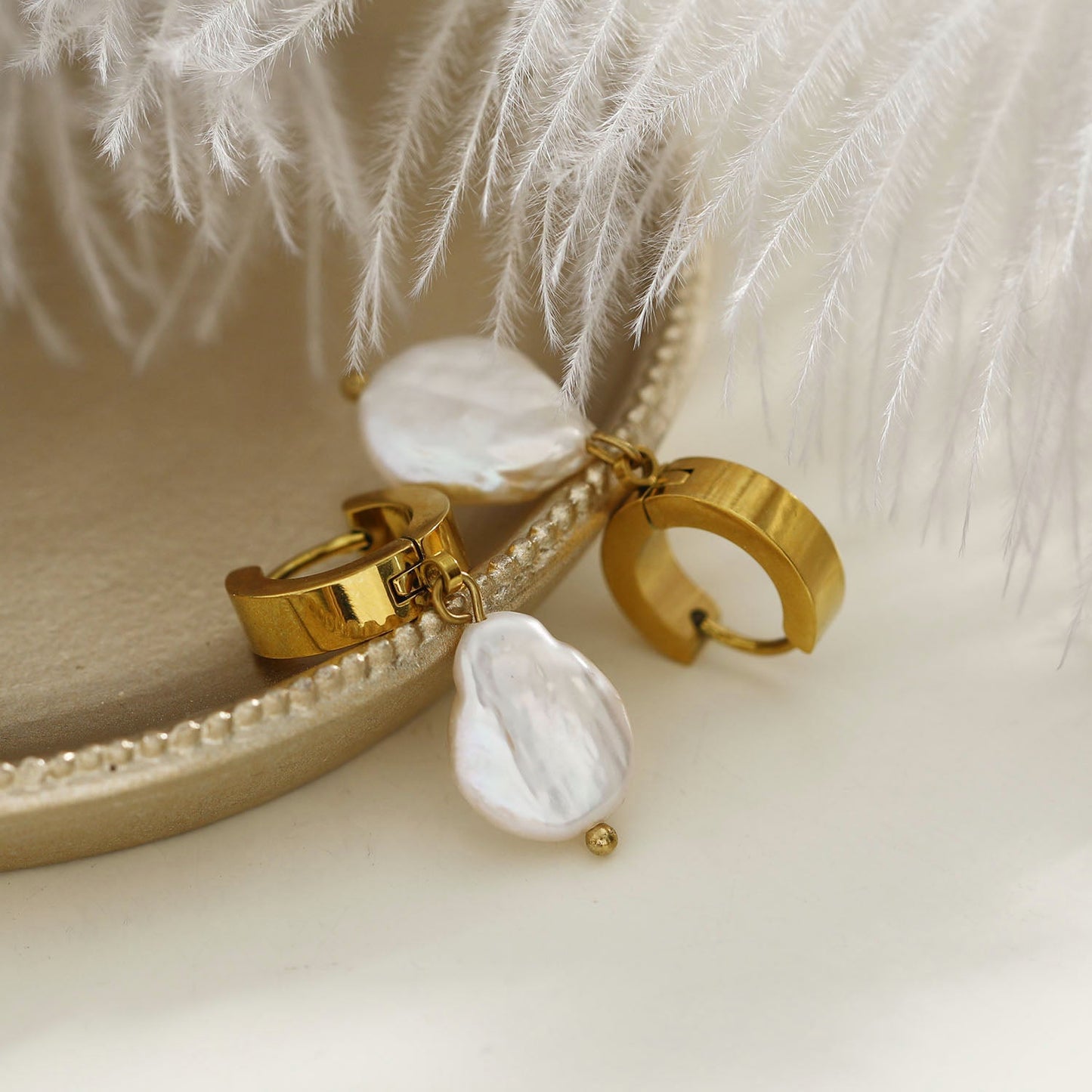 GAIA Gold:  Baroque Freshwater Pearls on Wide Mini Hoops