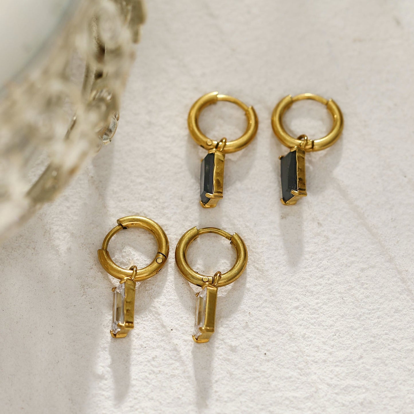 DAYSIA Gold:  Vintage Inspired Encased Black Crystal Drop Earrings