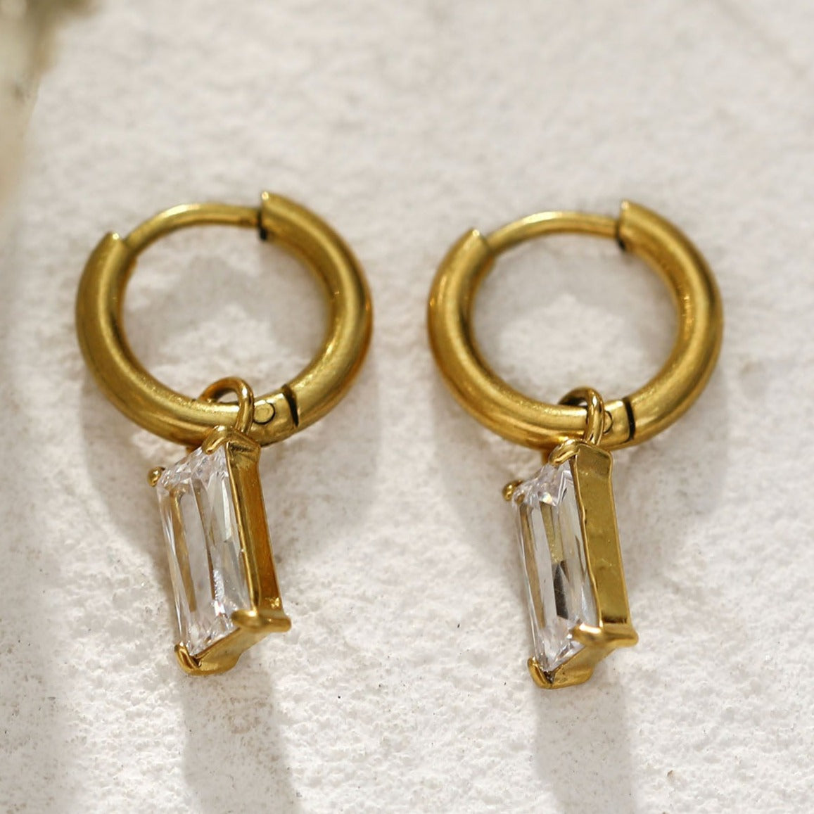 CACA Gold: Vintage Inspired Encased Clear Crystal Drop Hoop Earrings