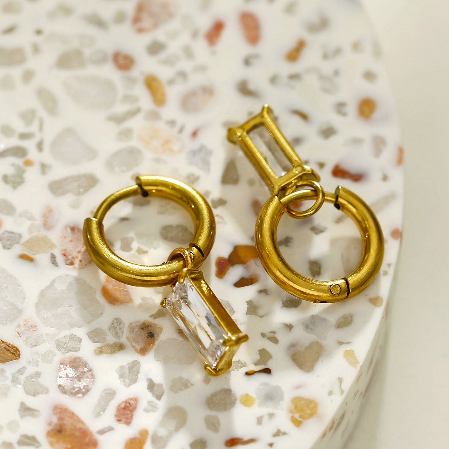 CACA Gold: Vintage Inspired Encased Clear Crystal Drop Hoop Earrings