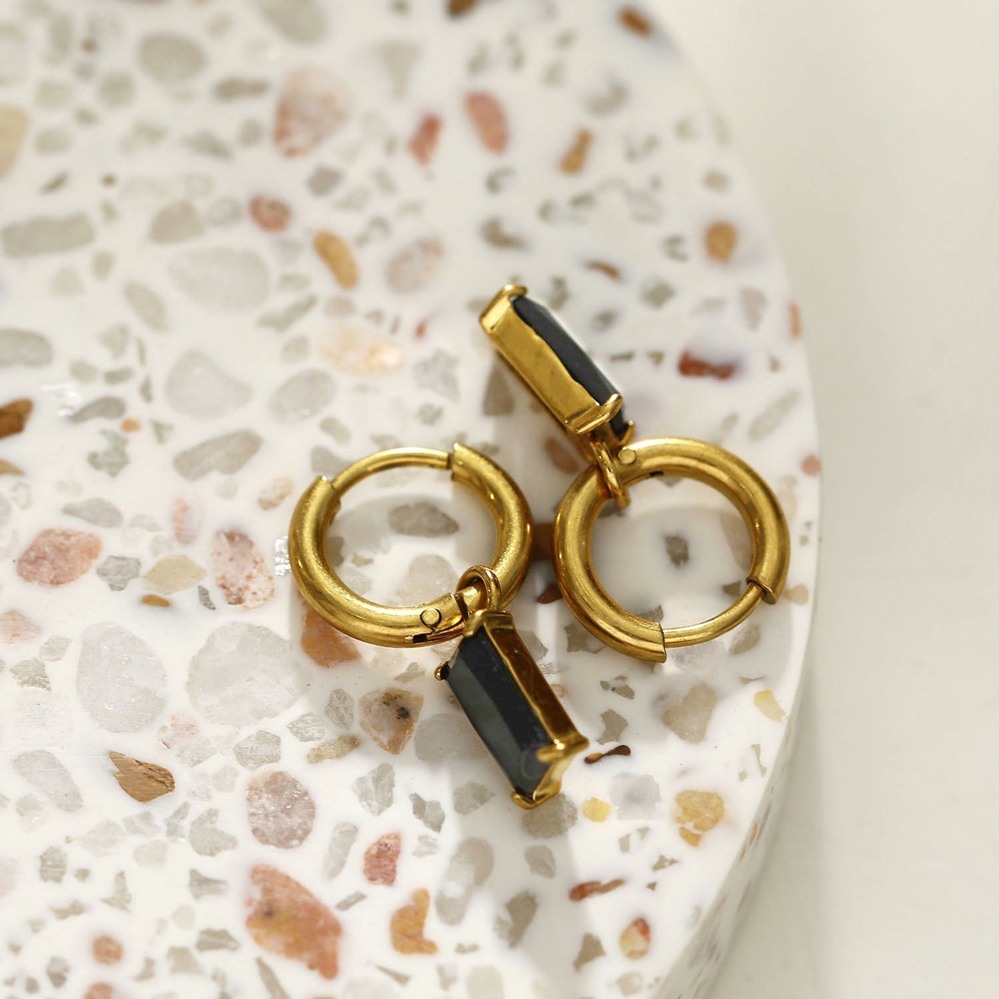 DAYSIA Gold:  Vintage Inspired Encased Black Crystal Drop Earrings