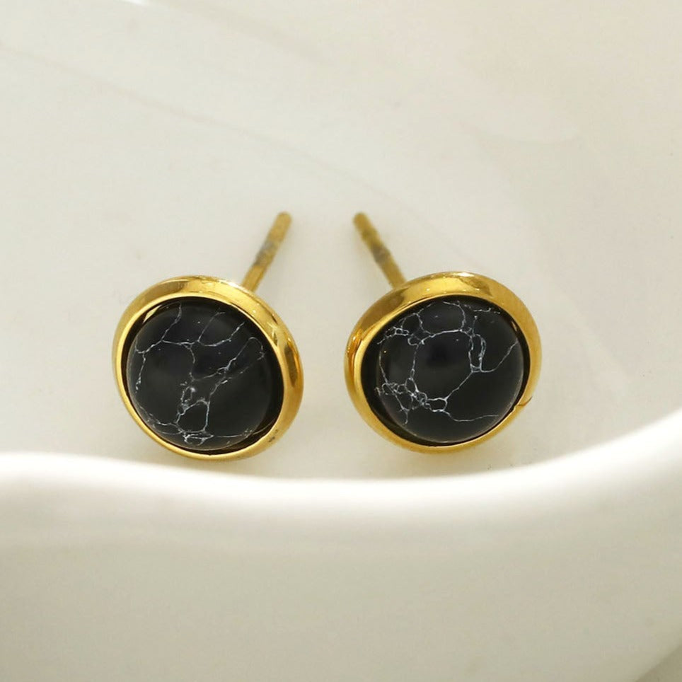 CECILIA Natural Stone Black Classic Stud Earrings