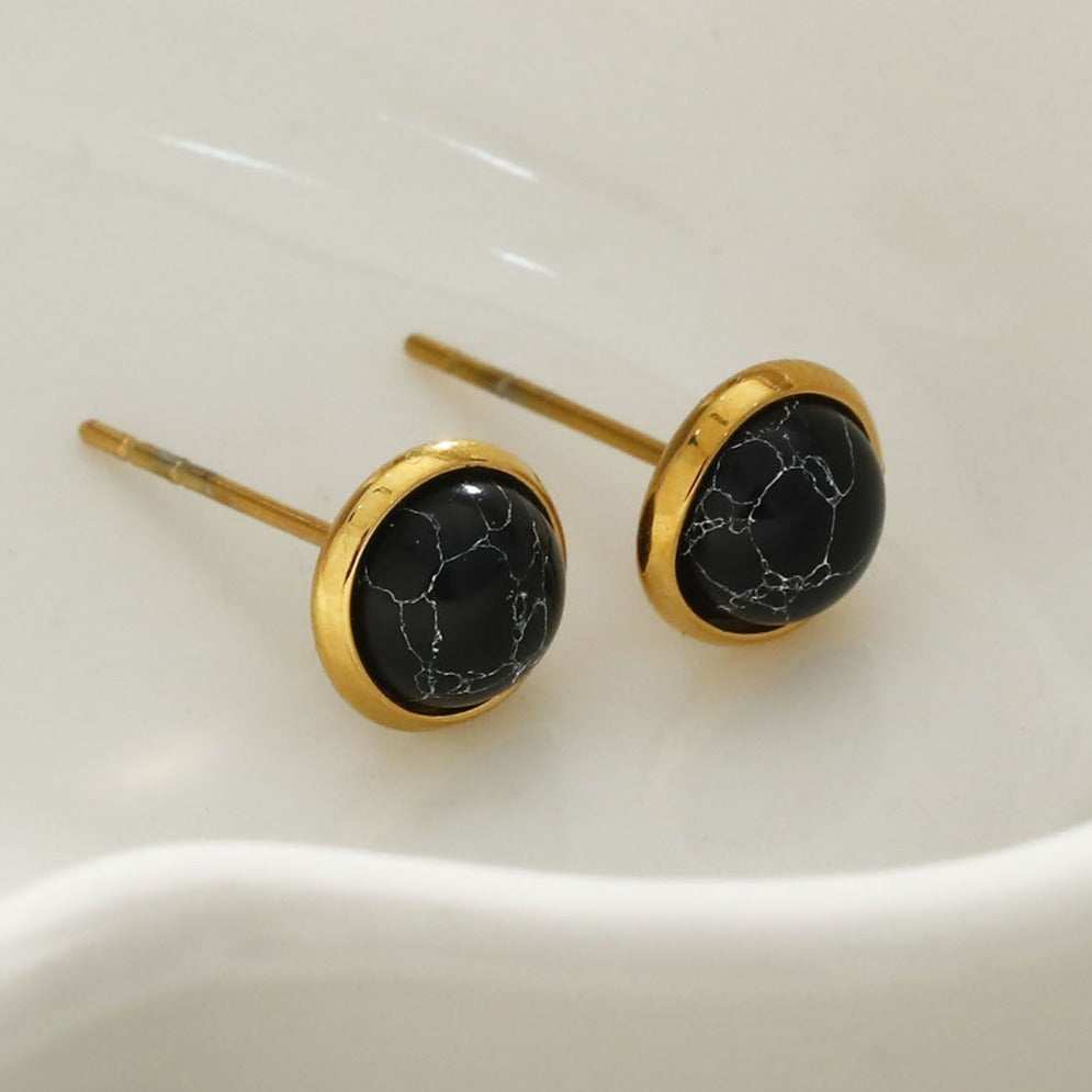CECILIA Natural Stone Black Classic Stud Earrings