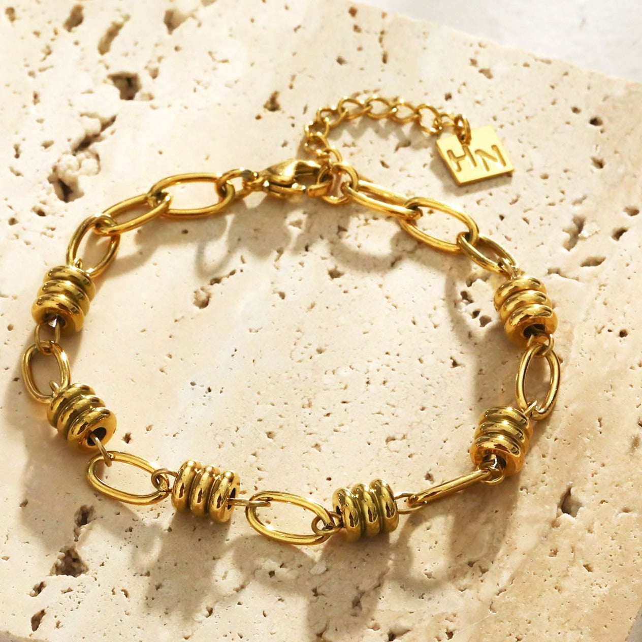 KAMA Oval-Links & Adjoined Beads Statement Bracelet