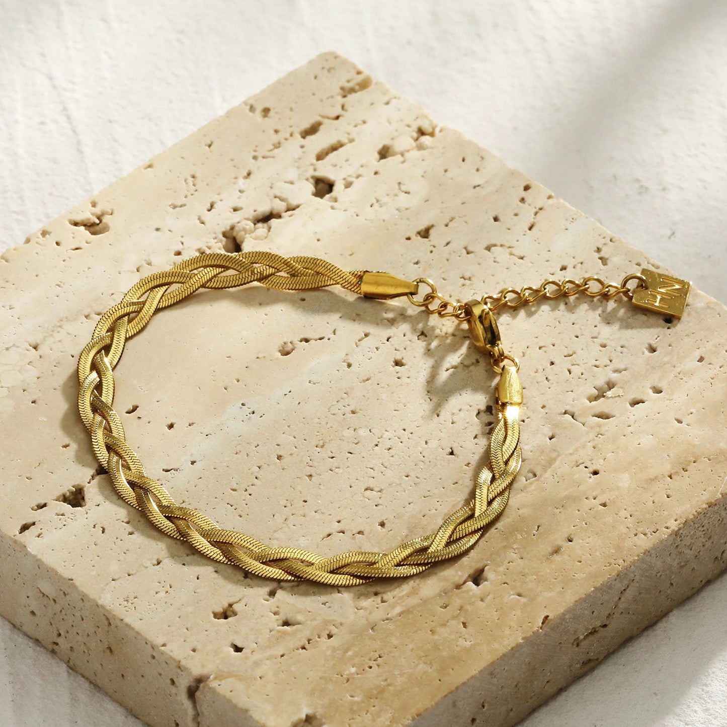 ELLA Gold: Intertwined Herringbone Snake Skin Textured Bracelet