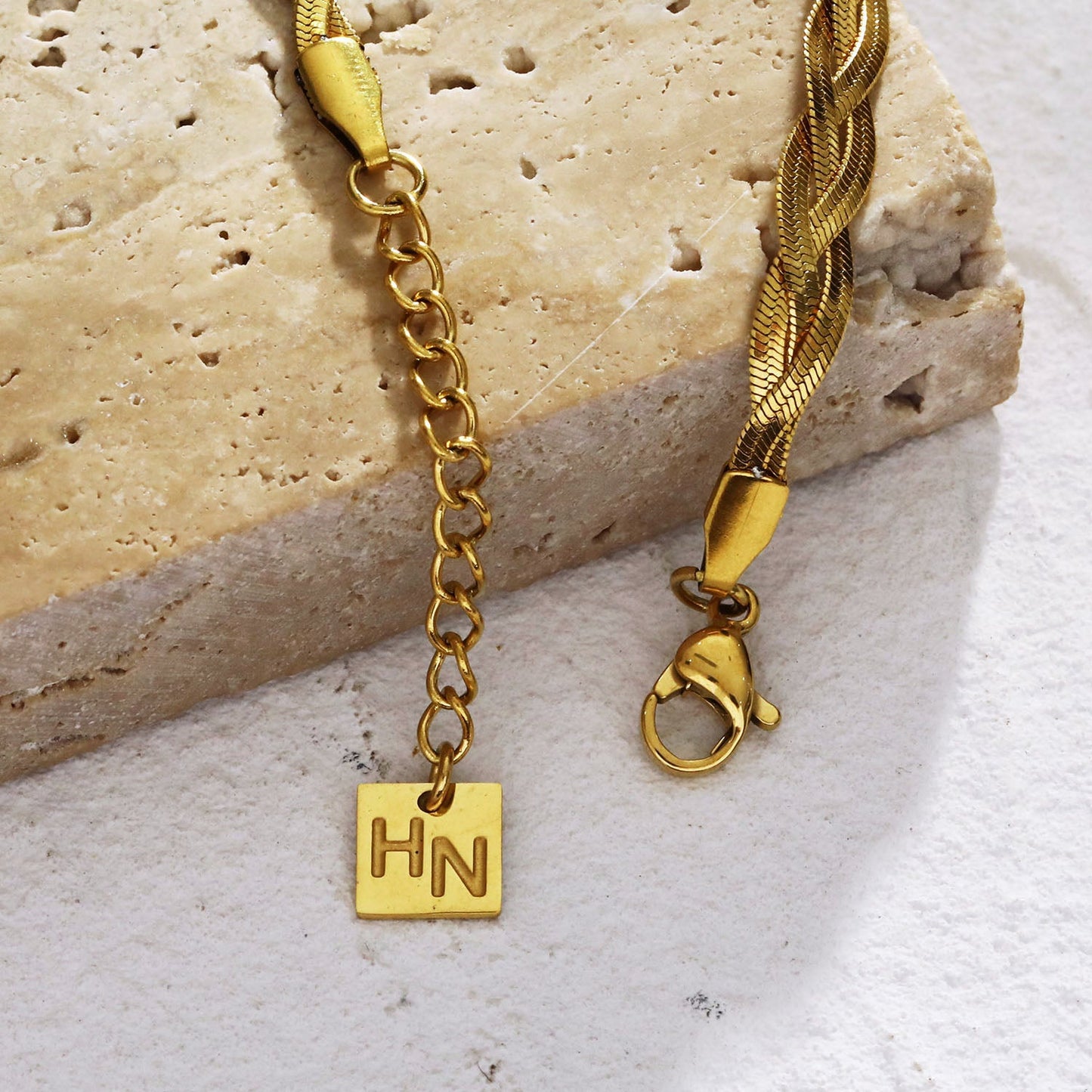 ELLA Gold: Intertwined Herringbone Snake Skin Textured Bracelet