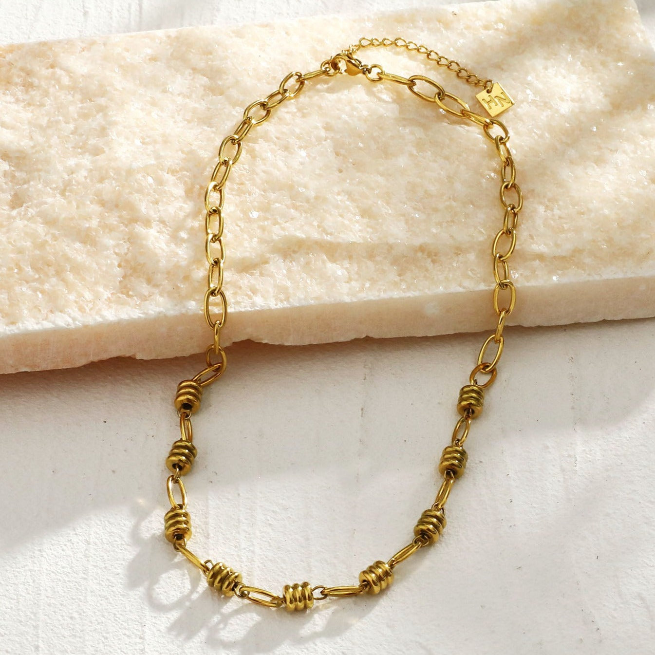 MAGENA Oval-Links & Adjoined Beads Statement Necklace