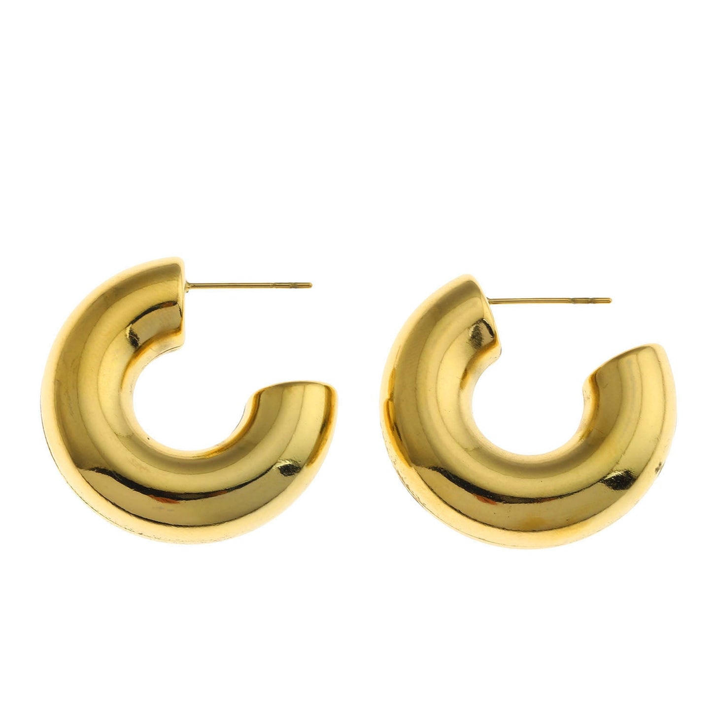 Style DEMONTE: Hollow Chunky-Look Smooth Surface Tube Hoop Earrings in Gold