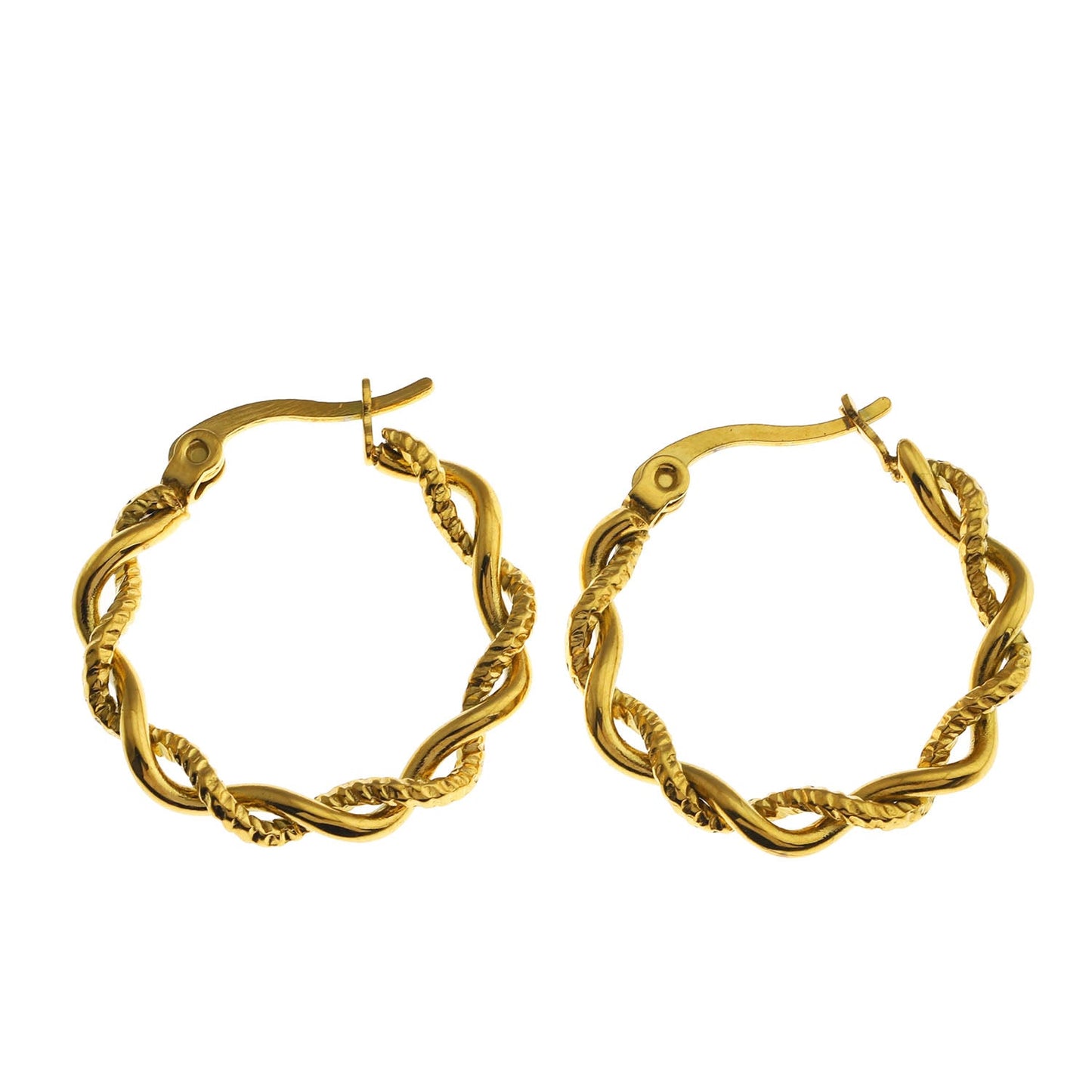 BARBARA Gold: Contrast Textured Twisted Rope Hoop Earrings