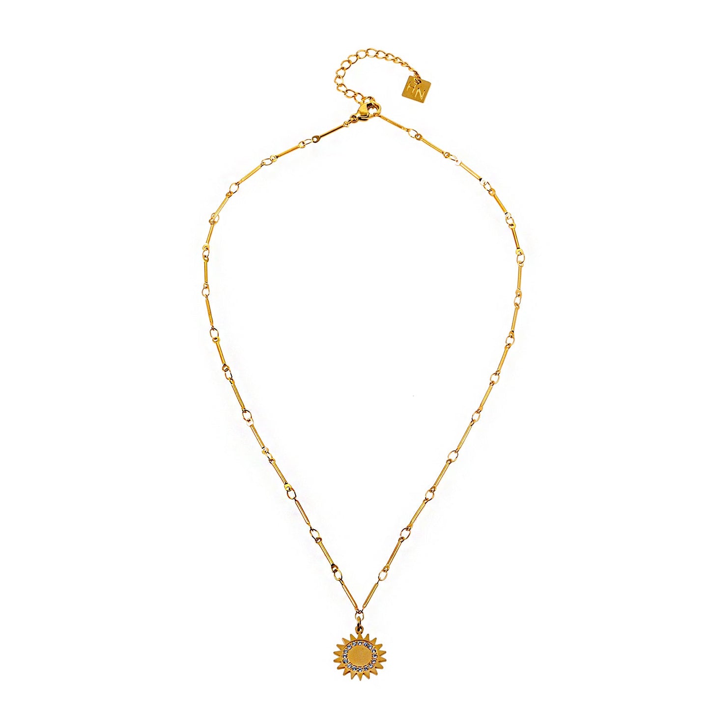 NOMIA Gold: Radiant Sunburst Pendant Zirconia Chain Necklace