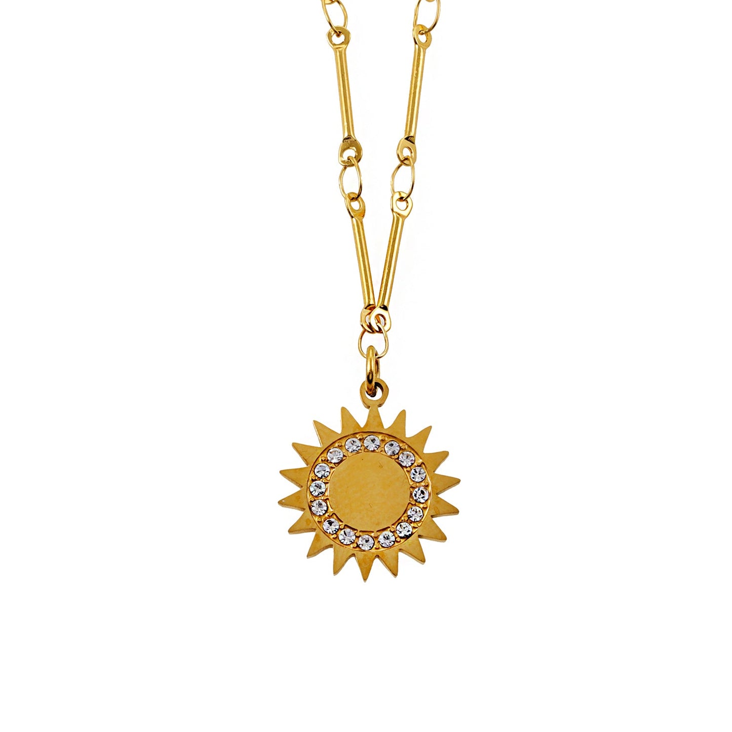 NOMIA Gold: Radiant Sunburst Pendant Zirconia Chain Necklace