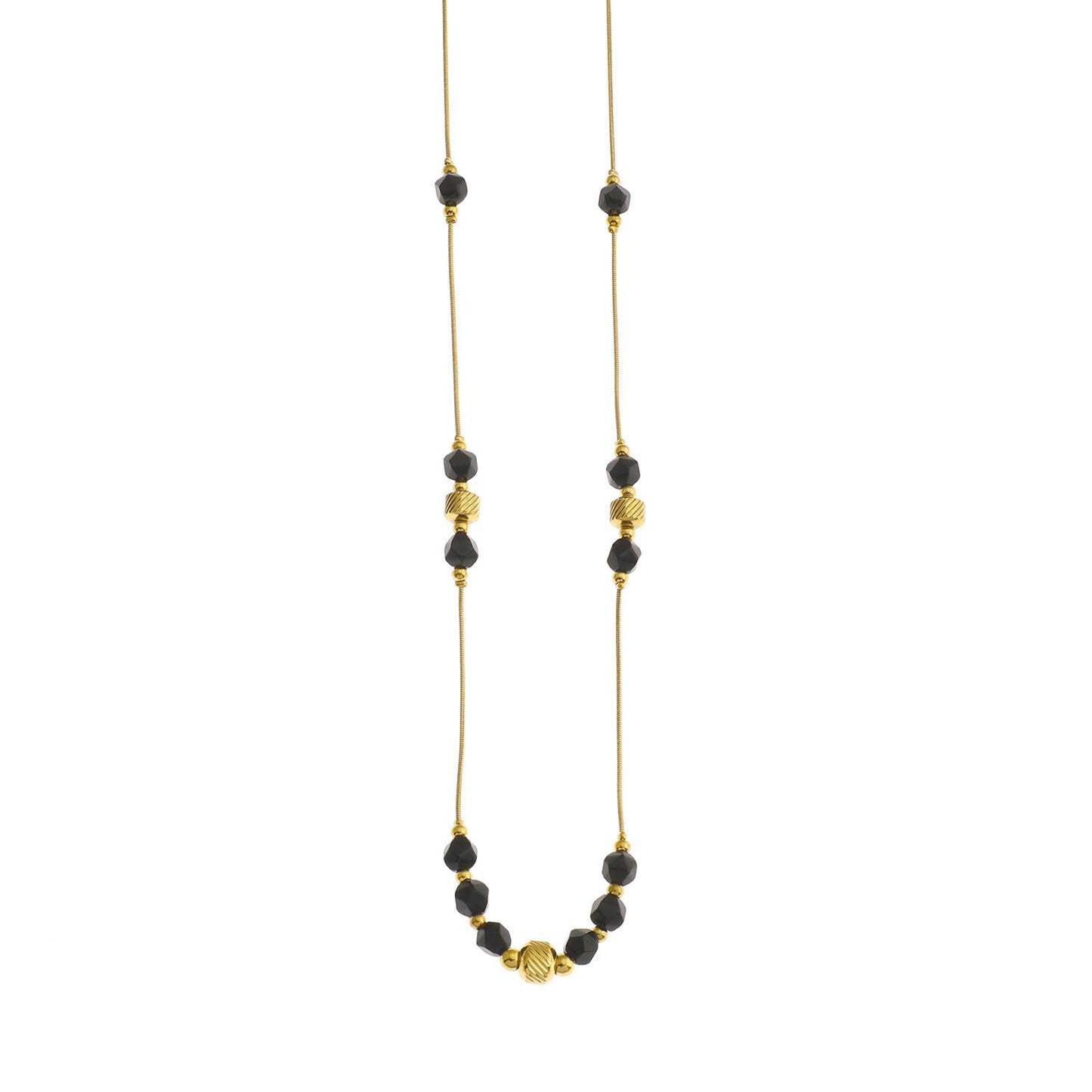 MARA Black Obsidian & Gold Beaded Chain Necklace