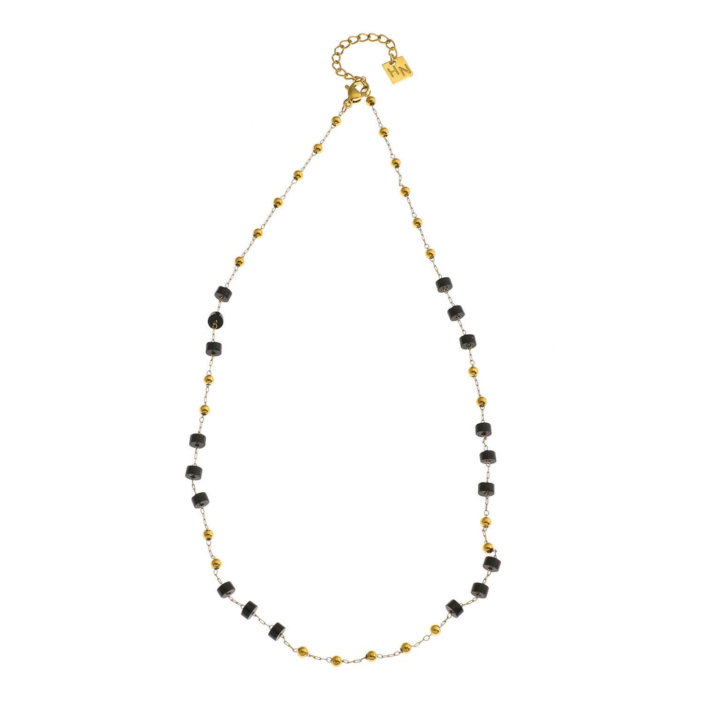 SANTA CRUZ Black: Gold & Black Onyx Beaded Chain Necklace