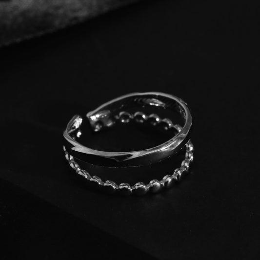 TIFFANY Double Stacked Beaded Silver Ring