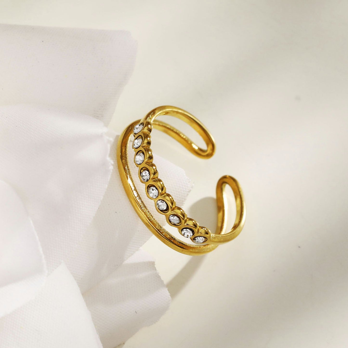 ORDELLA: Parallel Double Stacked Zirconia Embellished Ring