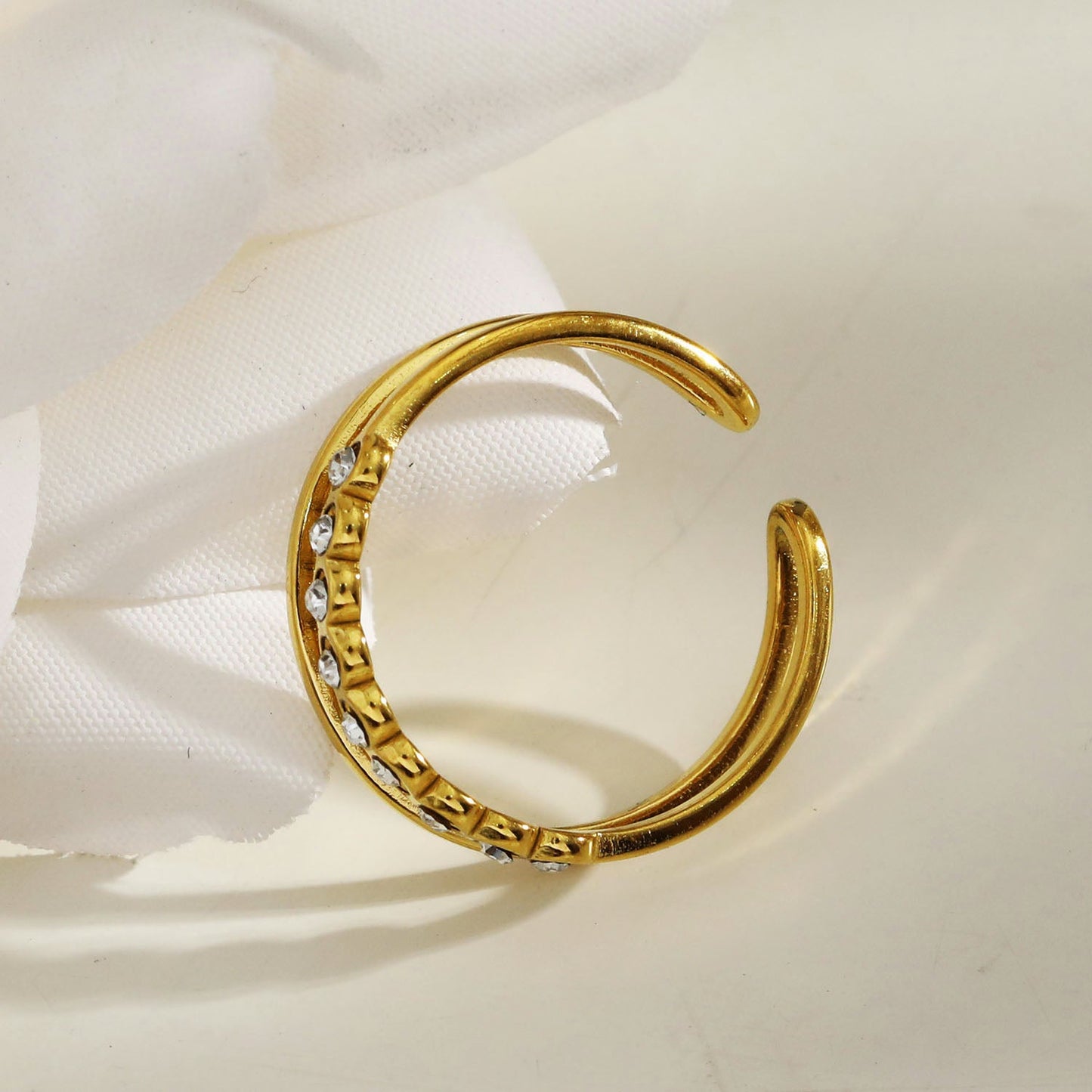 ORDELLA: Parallel Double Stacked Zirconia Embellished Ring