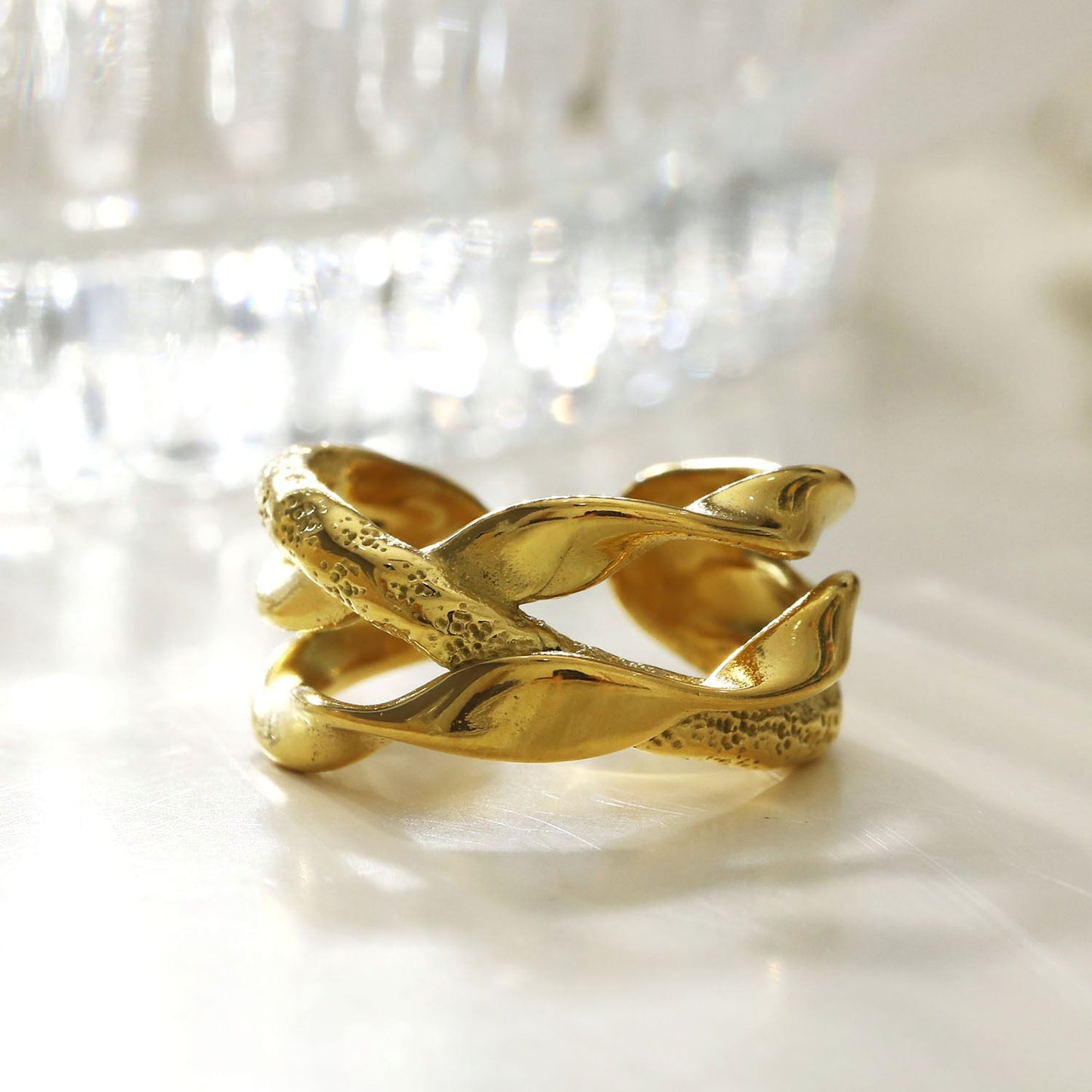 ORBANA: Partially Hammered Abstract Design Multi Stacked Ring