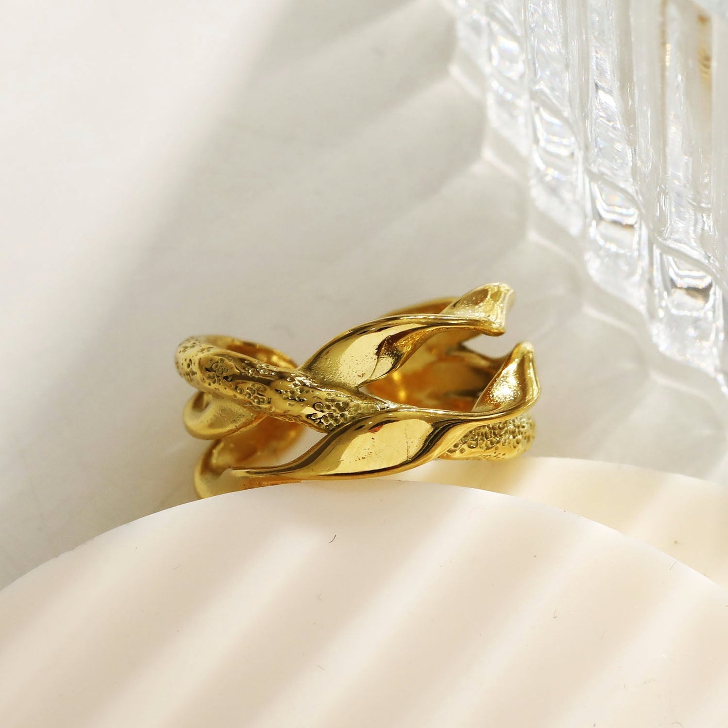 ORBANA: Partially Hammered Abstract Design Multi Stacked Ring