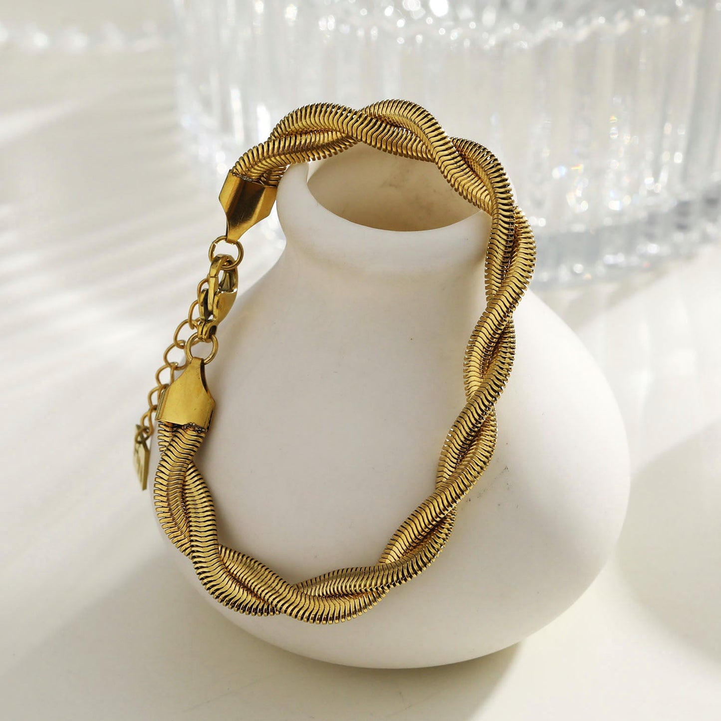 Style GALENA: Criss-Crossed Snake-Skin Duo Chain Bracelet