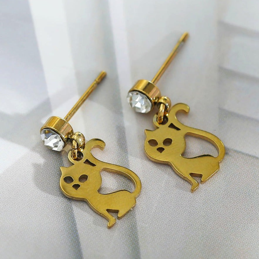 KITTY: Cat Earrings with a Zirconia (CZ) Stone