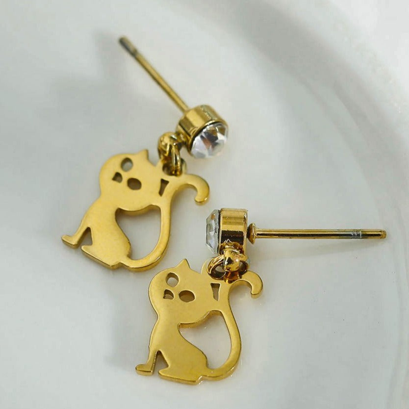 KITTY: Cat Earrings with a Zirconia (CZ) Stone