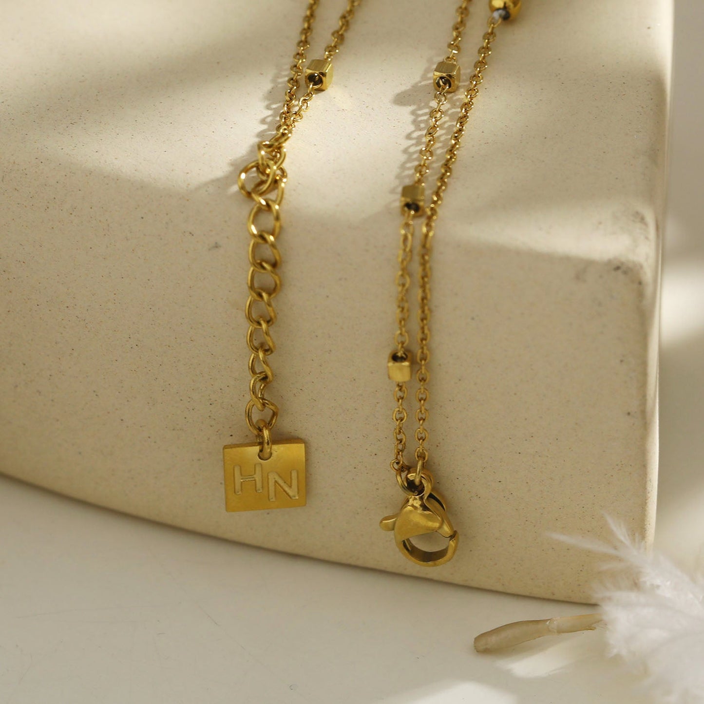 HILDA: Two-in-One Square Beads & Round Beads in Black & Gold Bracelet.