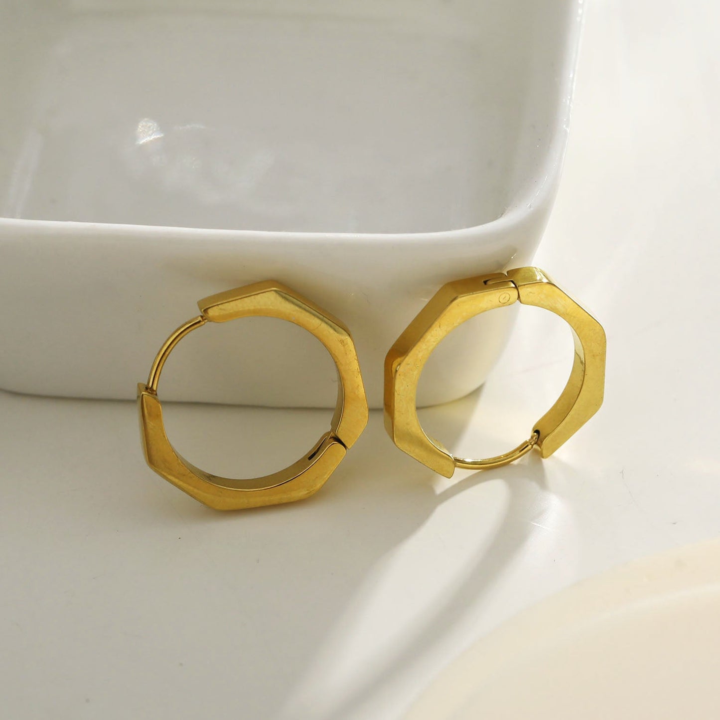 BOLZANO Gold: Hexagon Shaped Contemporary Hoop Earrings