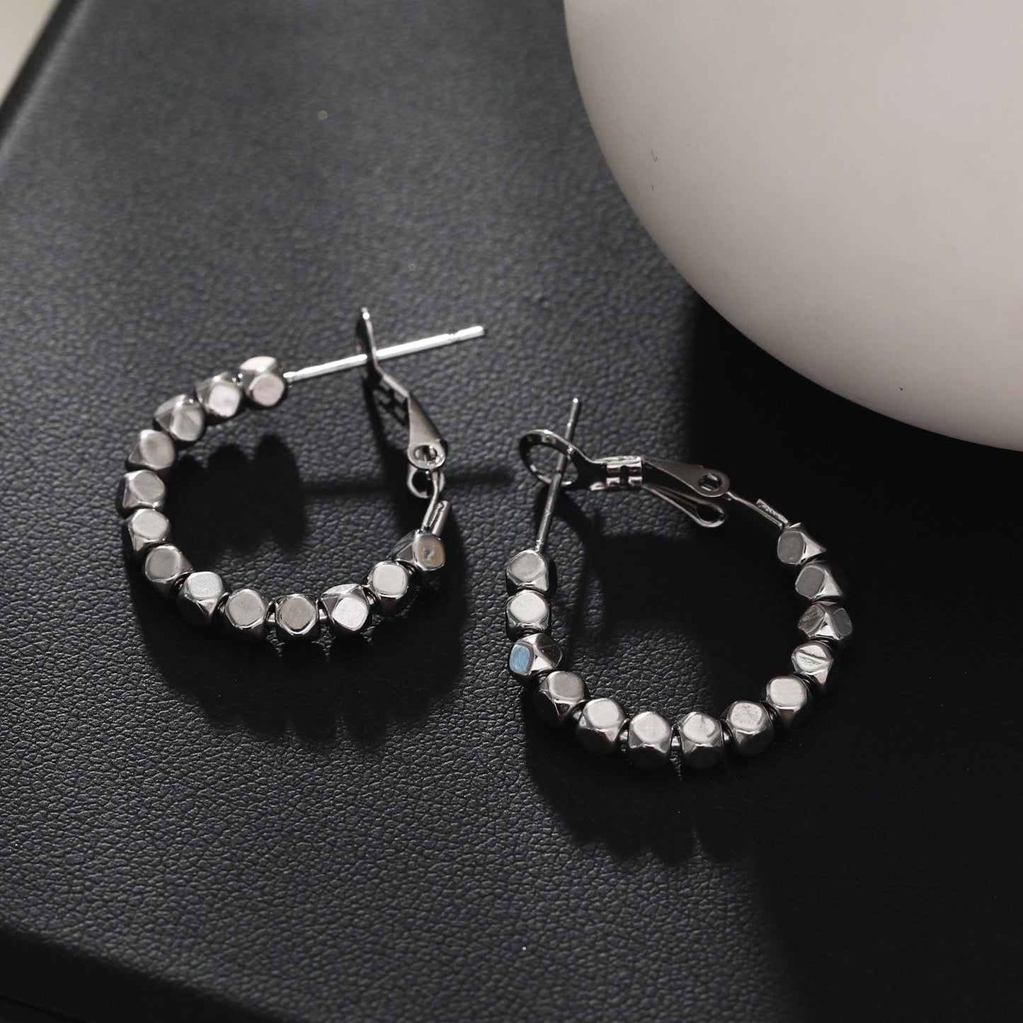 ANDALI Square Beads Hoop Silver Earrings