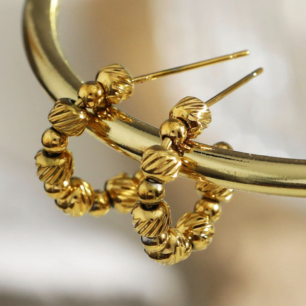 LUANDA Contrasting Gold Beaded Hoop Earrings