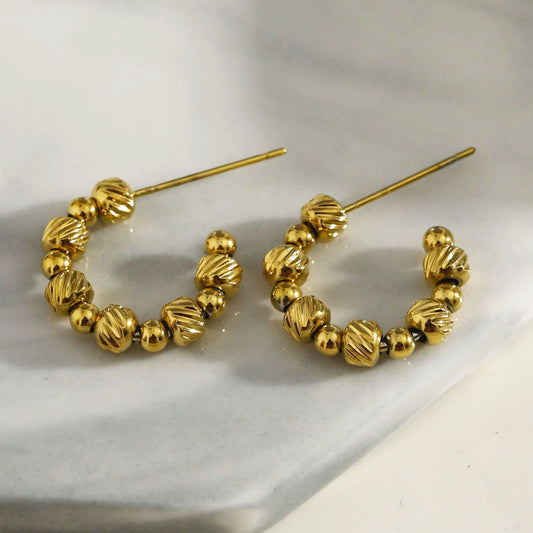 LUANDA Contrasting Gold Beaded Hoop Earrings