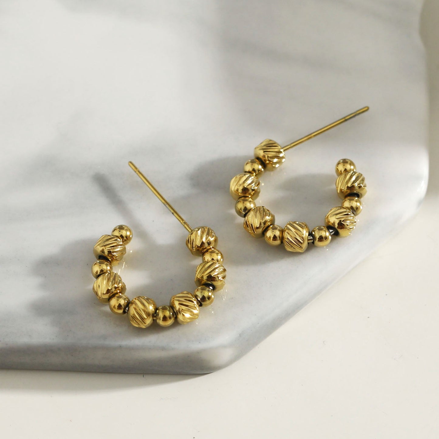 LUANDA Contrasting Gold Beaded Hoop Earrings