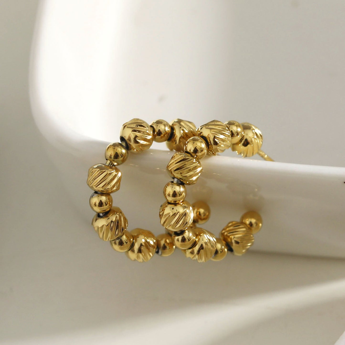 LUANDA Contrasting Gold Beaded Hoop Earrings