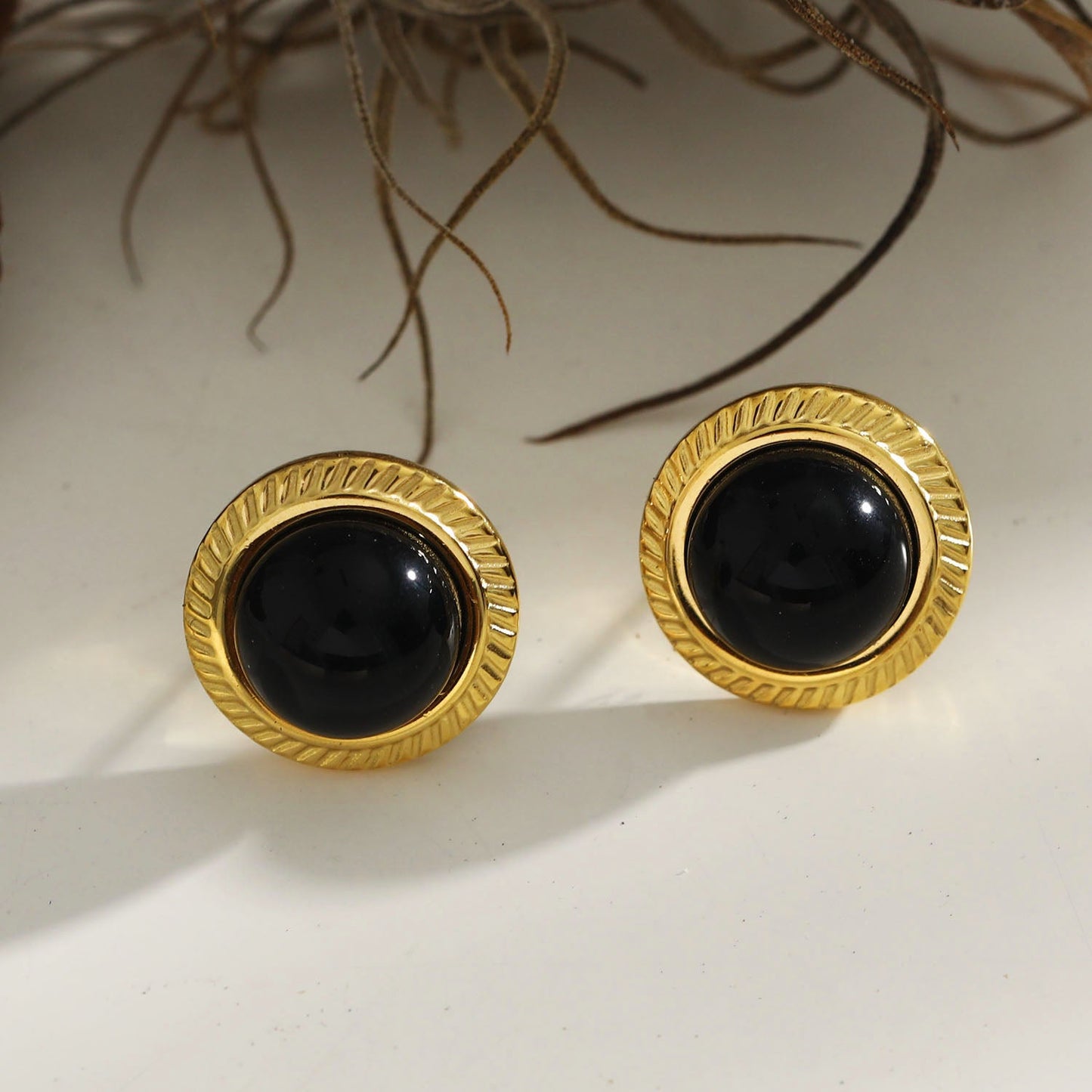 CYNTHIA: Elegant Natural Stone Black Classic Stud Earrings