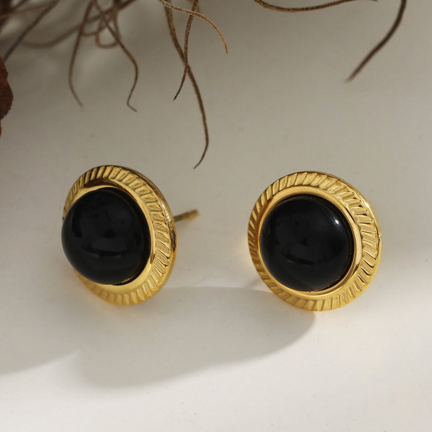 CYNTHIA: Elegant Natural Stone Black Classic Stud Earrings