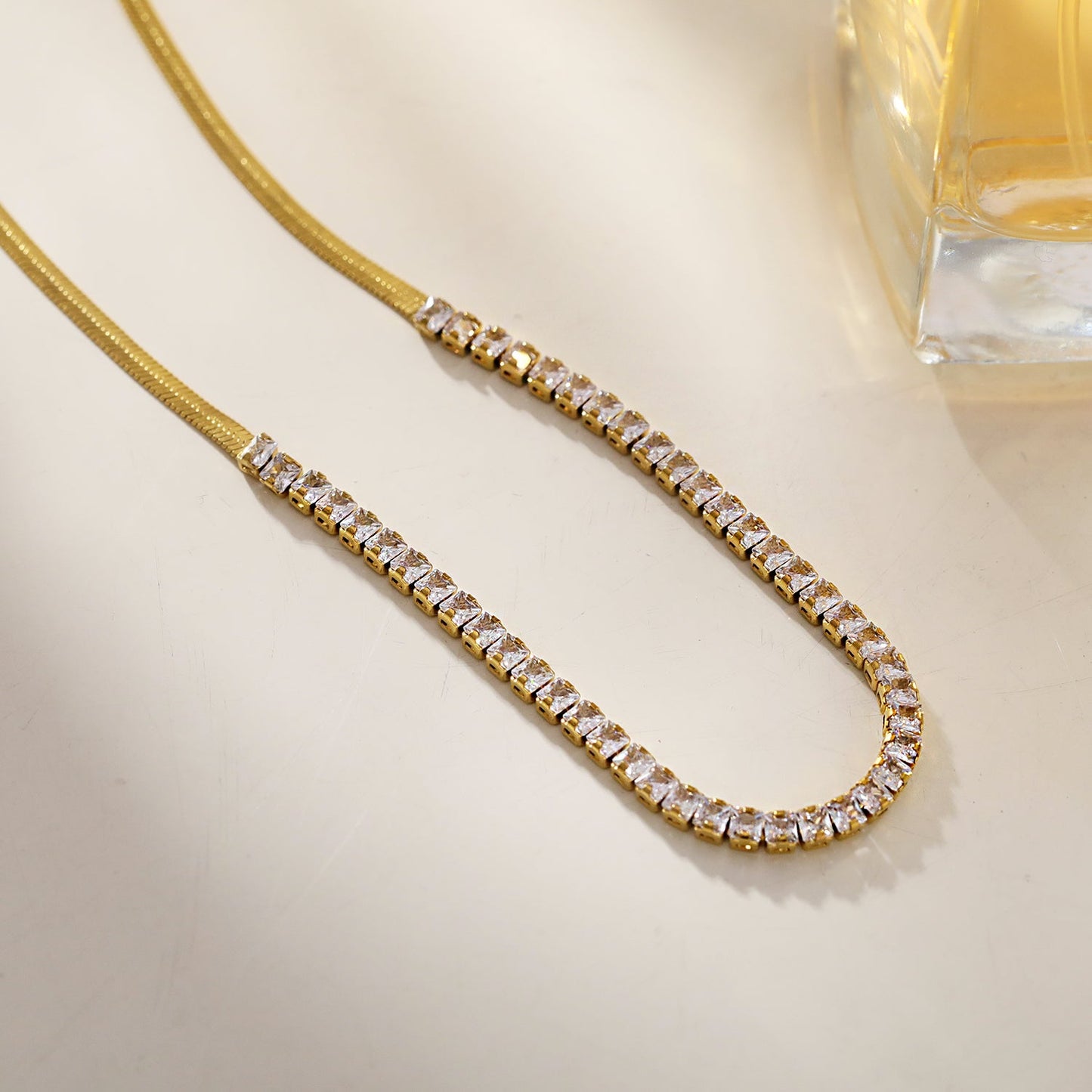 MESTIA: Combo Necklace with Snake-Skin Textured & Tennis Chains