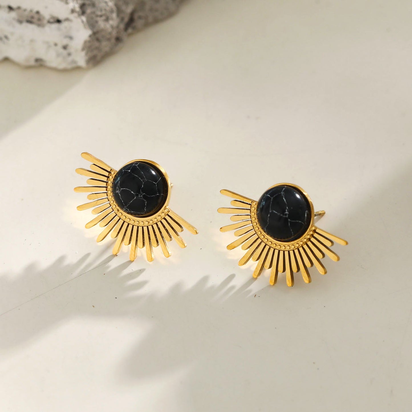 LOVISA Half-Sun Symbol Natural Black Stone Stud Earrings