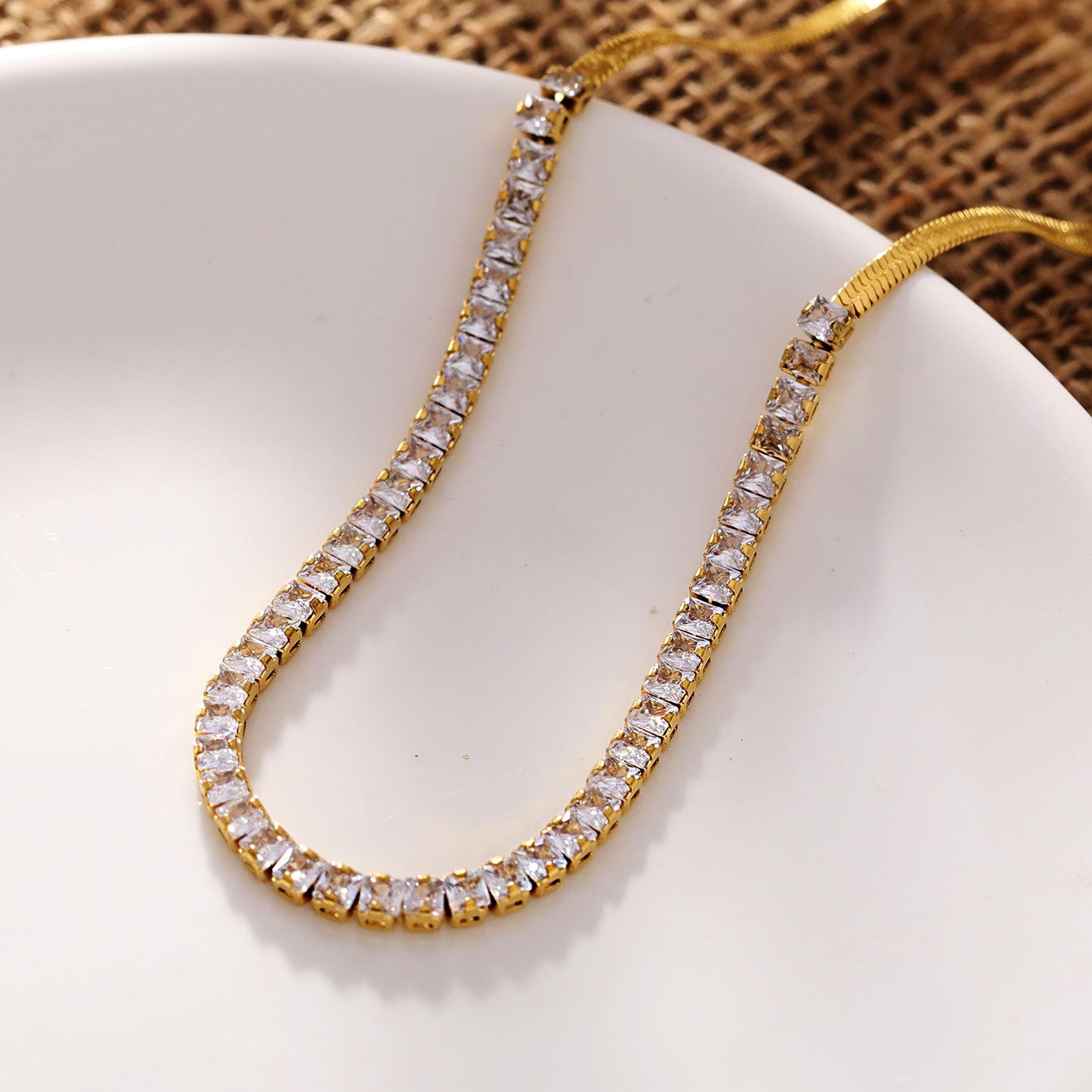 MESTIA: Combo Necklace with Snake-Skin Textured & Tennis Chains