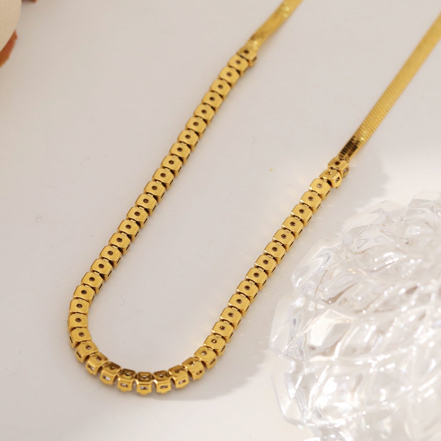 MESTIA: Combo Necklace with Snake-Skin Textured & Tennis Chains