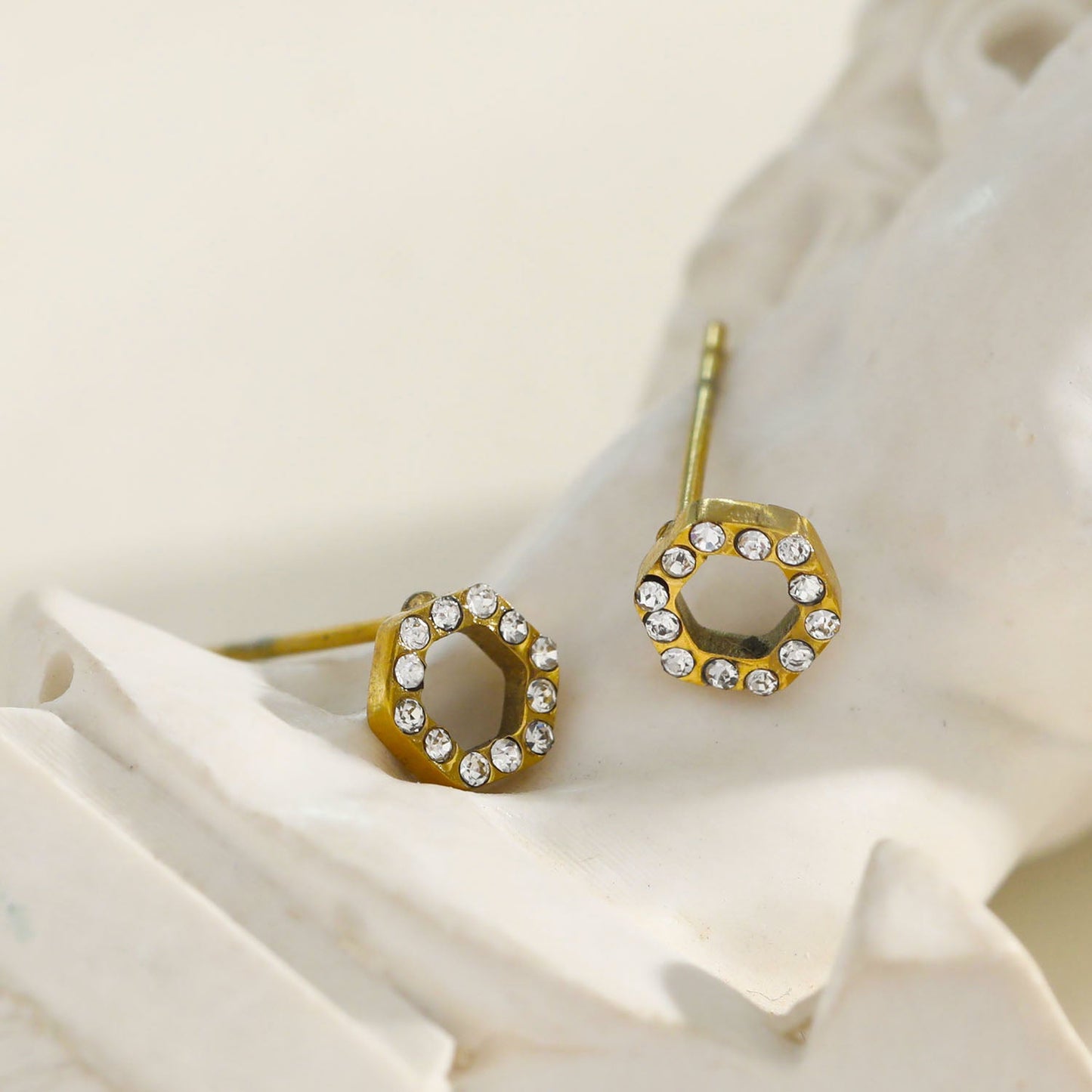 ELSA Gold: Hexagonal Zirconia Stud Earrings