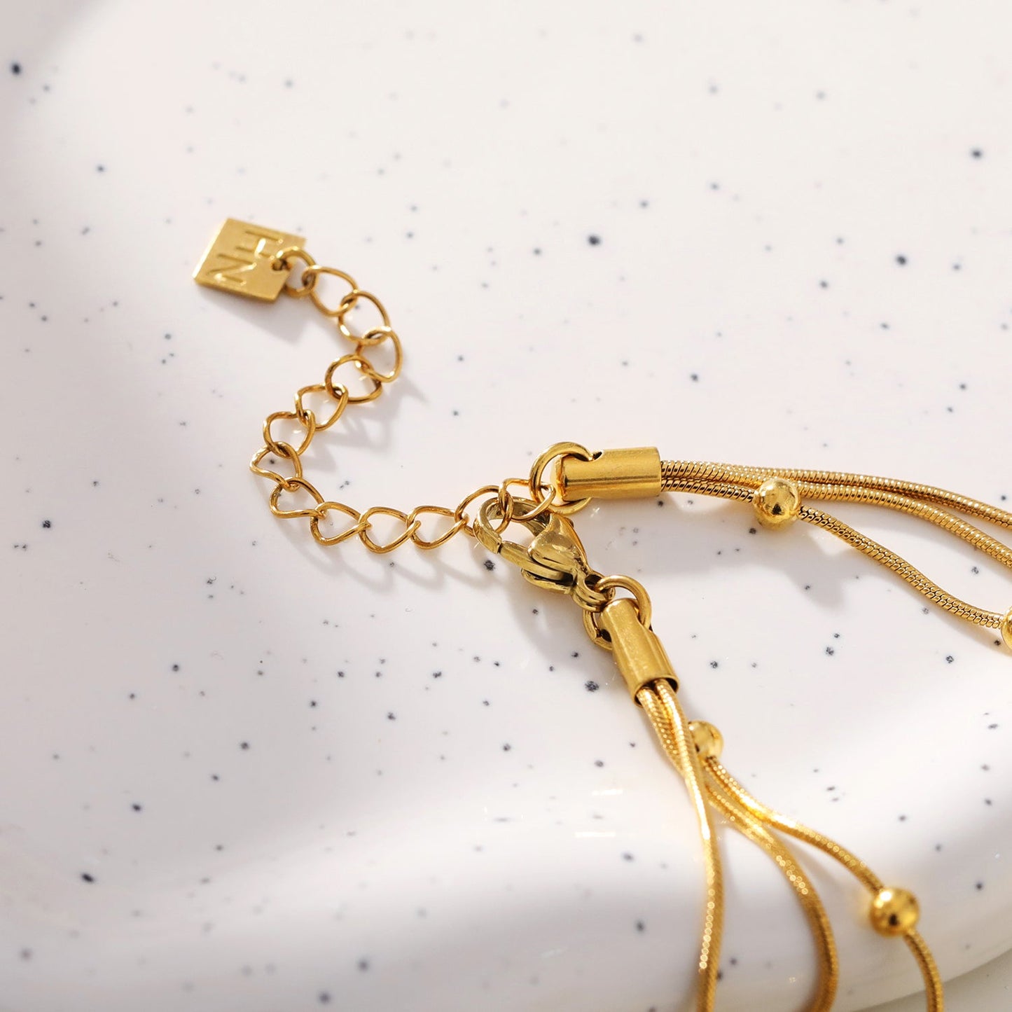 KAKIA: Triple Snake-Skin Chain Layered Necklace with Ball-Bead Accents